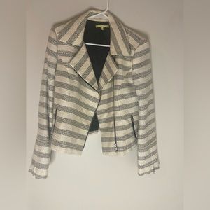 Gianni Bini Striped Metallic Tweed Zip Up Blazer